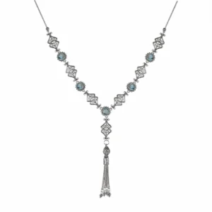 Filigree Art Amethyst / Blue Topaz Gemstone Women Silver Tassel Choker Necklace