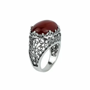 Filigree Art Carnelian Gemstone Women Silver Dome Statement Ring | Handcrafted Sterling Silver