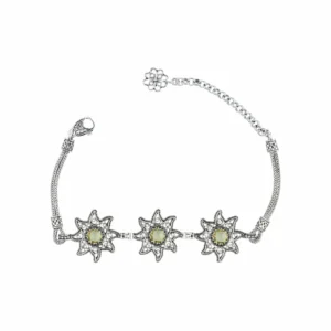 Filigree Art Citrine Gemstone Star Figured Women Silver Link Bracelet - Elegant and Adjustable Jewelry for Any Occasion