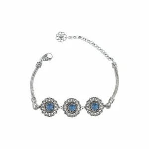 Filigree Art Blue Quartz Gemstone Women Silver Link Bracelet