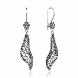 Filigree Art Twisted Design Women Sterling Silver Dangle Drop Earrings