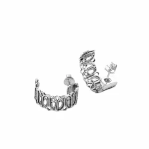 Sterling Silver Filigree Lotus Design C-Hoop Stud Earrings for Women