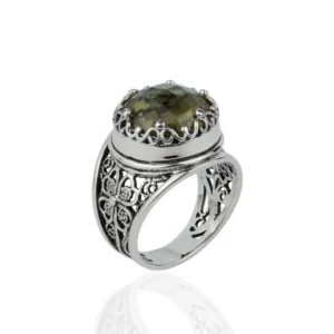 Filigree Art Alexandrite Gemstone Women Crown Silver Statement Ring