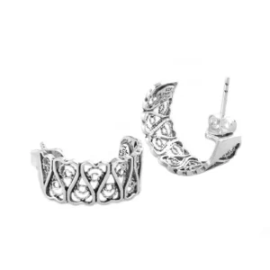 Sterling Silver Filigree Tulip Design C-Hoop Stud Earrings for Women