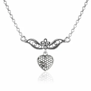 Filigree Art Bee On The Heart Women Silver Choker Necklace - Elegant and Intricate Design