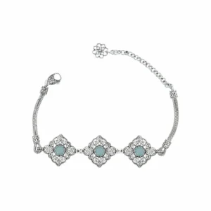 Filigree Art Aqua Chalcedony Gemstone Women Adjustable Silver Link Bracelet - Elegant Handmade Jewelry for Special Occasions