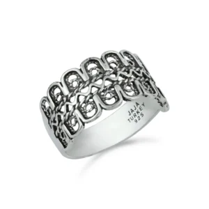 Filigree Art Women Sterling Silver M Design Band Ring - Elegant and Timeless