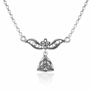 Filigree Art Triangle Lotus Design Women Silver Choker Necklace - Elegant and Symbolic Jewelry