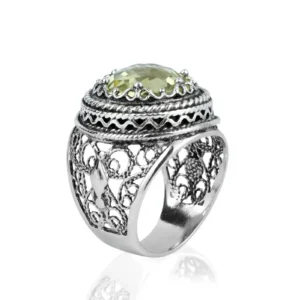Filigree Art Lemon Quartz Gemstone Women Silver Bold Ring