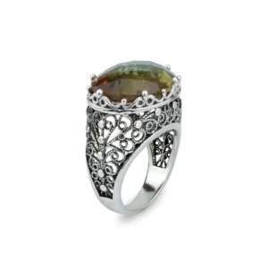 Filigree Art Alexandrite Gemstone Women Silver Dome Statement Ring