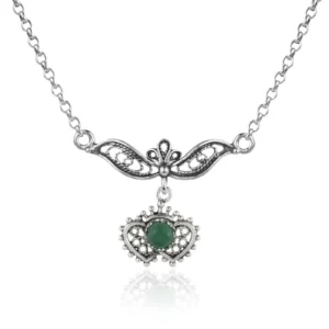 Filigree Art Heart to Heart Gemstone Women Silver Choker Necklace
