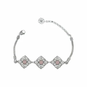 Filigree Art Pink Chalcedony Gemstone Women Adjustable Silver Link Bracelet | Handmade Jewelry