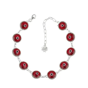 Red Evil Eye Sterling Silver Woman Adjustable Link Bracelet