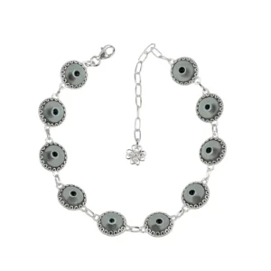 Smokey Evil Eye Woman Sterling Silver Adjustable Link Bracelet