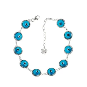 Lapis Blue Evil Eye Sterling Silver Women Adjustable Link Bracelet