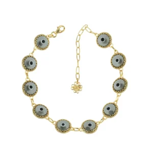 Smokey Evil Eye Women Gold Plated Silver Link Bracelet