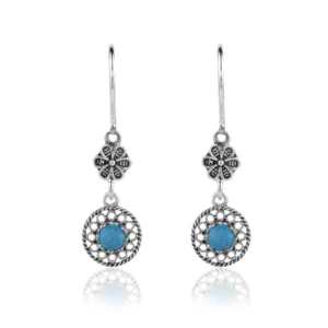 Filigree Art Sun Figured Gemstone Women Silver Dangle Earrings - Elegant and Timeless