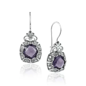 Filigree Art Amethyst Gemstone Women Silver Drop Earrings - Handmade 925 Sterling Silver