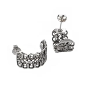 Sterling Silver Filigree Round Design C-Hoop Stud Earrings for Women - Elegant and Timeless