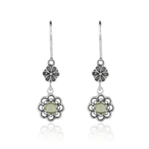 Sterling Silver Filigree Art Floral Gemstone Women Dangle Earrings - Handmade, Elegant, and Timeless