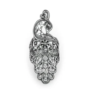 Filigree Art Peacock Design Women Silver Statement Ring - Elegant and Eye-Catching