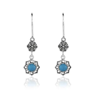 Elegant Sterling Silver Filigree Daisy Gemstone Dangle Earrings for Women - Choice of Carnelian, Black Onyx, Turquoise, Green Agate, Ruby Corundum