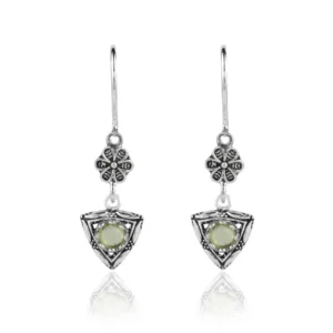 Filigree Art Triangle Shaped Gemstone Women Silver Dangle Earrings - Antique-Inspired and Timeless
