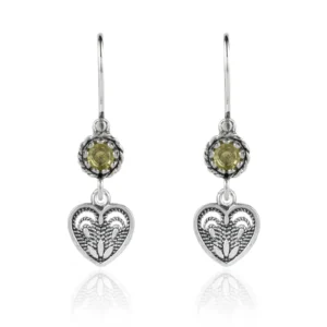 Elegant Sterling Silver Filigree Heart Shaped Gemstone Dangle Earrings for Women - Amethyst, Blue Topaz, Blue Quartz, Citrine Options