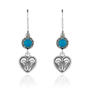 Elegant Sterling Silver Filigree Heart-Shaped Gemstone Dangle Earrings for Women - Handmade Jewelry with Carnelian, Black Onyx, Turquoise, Green Agate, or Ruby Corundum