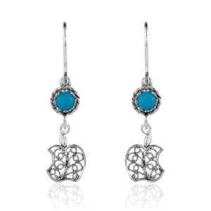 Sterling Silver Filigree Art Apple Shaped Gemstone Women Dangle Earrings