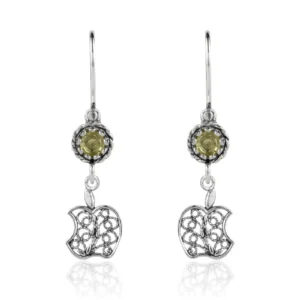 Sterling Silver Filigree Art Apple Shaped Gemstone Women Dangle Earrings