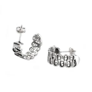 Sterling Silver Filigree Art Women Drop Figured C Hoop Stud Earrings - Handmade 925 Silver