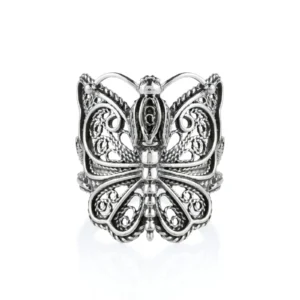 Elevate Your Style with Handcrafted Filigree Art Crown Butterfly Women Silver Cocktail Ring