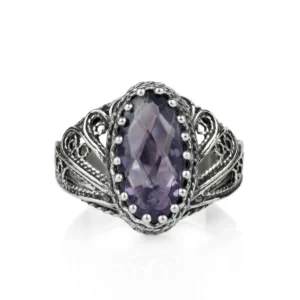 Filigree Art Amethyst Gemstone Angel Design Women Silver Cocktail Ring - Unique Style and Exceptional Craftsmanship