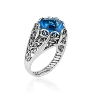 Filigranist 925 Sterling Silver Women's Ring with Blue Quartz Gemstone