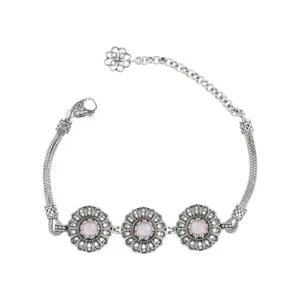 Filigree Art Pink Chalcedony Gemstone Women Silver Link Bracelet - Elegant Jewelry