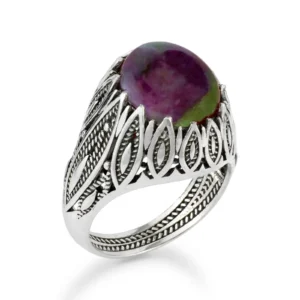 Filigree Art Ruby Zoisite Gemstone Women Silver Statement Ring - Luxury Redefined