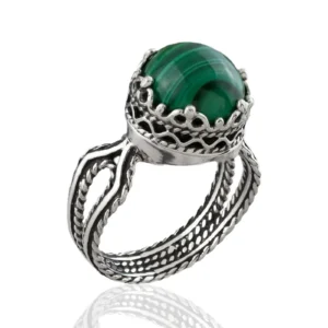 Malachite Gemstone Filigree Art Women Sterling Silver Cocktail Ring