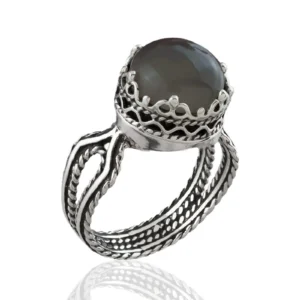 Gray Moonstone Gemstone Filigree Art Women Sterling Silver Cocktail Ring - Elegant and Eye-Catching