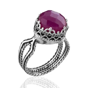 Ruby Corundum Gemstone Filigree Art Women Sterling Silver Cocktail Ring
