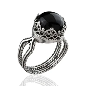 Black Onyx Gemstone Filigree Art Women Sterling Silver Cocktail Ring