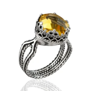 Citrine Gemstone Filigree Art Women Sterling Silver Cocktail Ring | Perfect Gift for Loved Ones