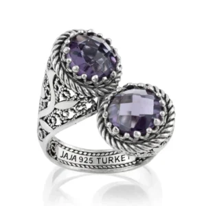 925 Sterling Silver Women's Bypass Ring with Amethyst Gemstone - Perfect for Any Occasion