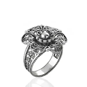Daisy Flower Filigree Art Women Sterling Silver Statement Ring