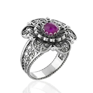 Filigree Art Ruby Corundum Gemstone Women Silver Statement Ring | Exquisite Design, Perfect for Special Occasions