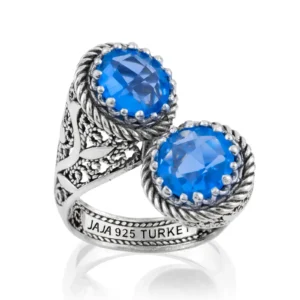 925 Sterling Silver Women's Bypass Ring with Blue Quartz Gemstone - Exquisite and Versatile