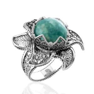 Lotus Flower Amazonite Gemstone Women Silver Statement Ring - Exquisite Jewelry for Every Occasion