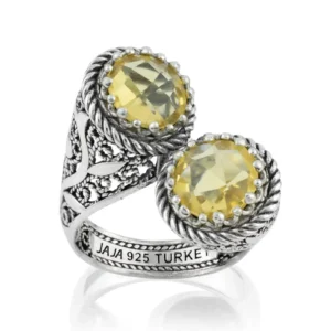 925 Sterling Silver Women's Bypass Ring with Citrine Gemstone - Perfect for Any Occasion