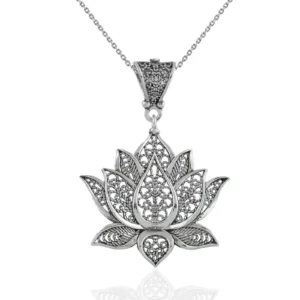 Filigree Art Sterling Silver Lotus Flower Women Pendant Necklace - Elegant and Sophisticated