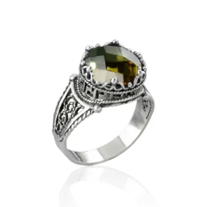 Greek Key Pattern Filigree Art Alexandrite Gemstone Women Silver Cocktail Ring